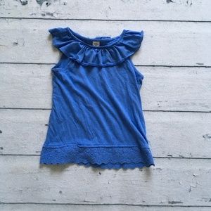Blue ruffle shirt OshKosh kids size medium 8 used lace at bottom, sleeveless